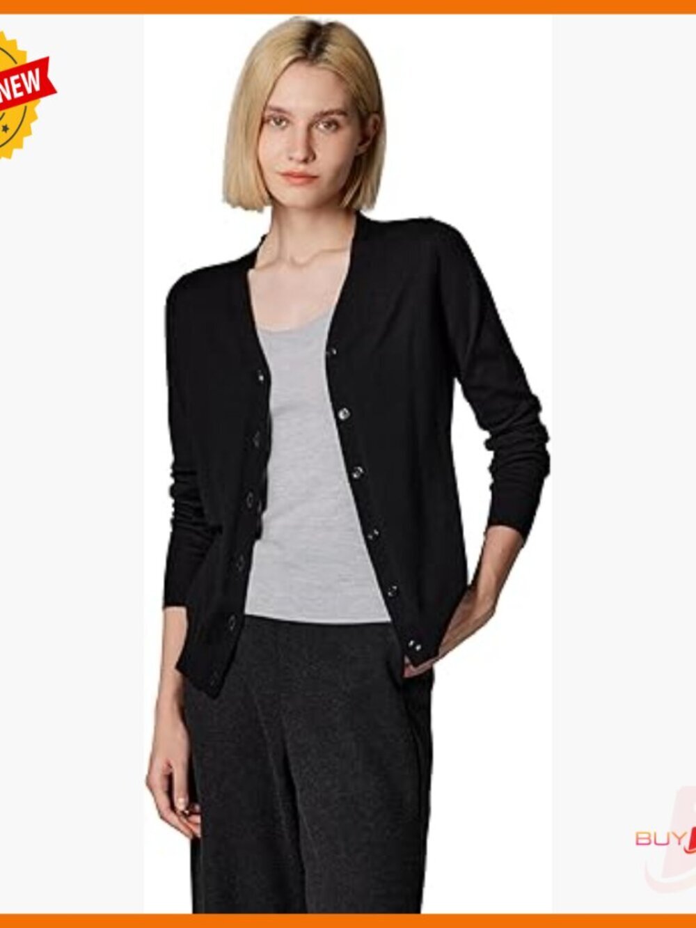 100% Merino Wool V-Neck Cardigan, Ultra Soft Machine Washable Sweater